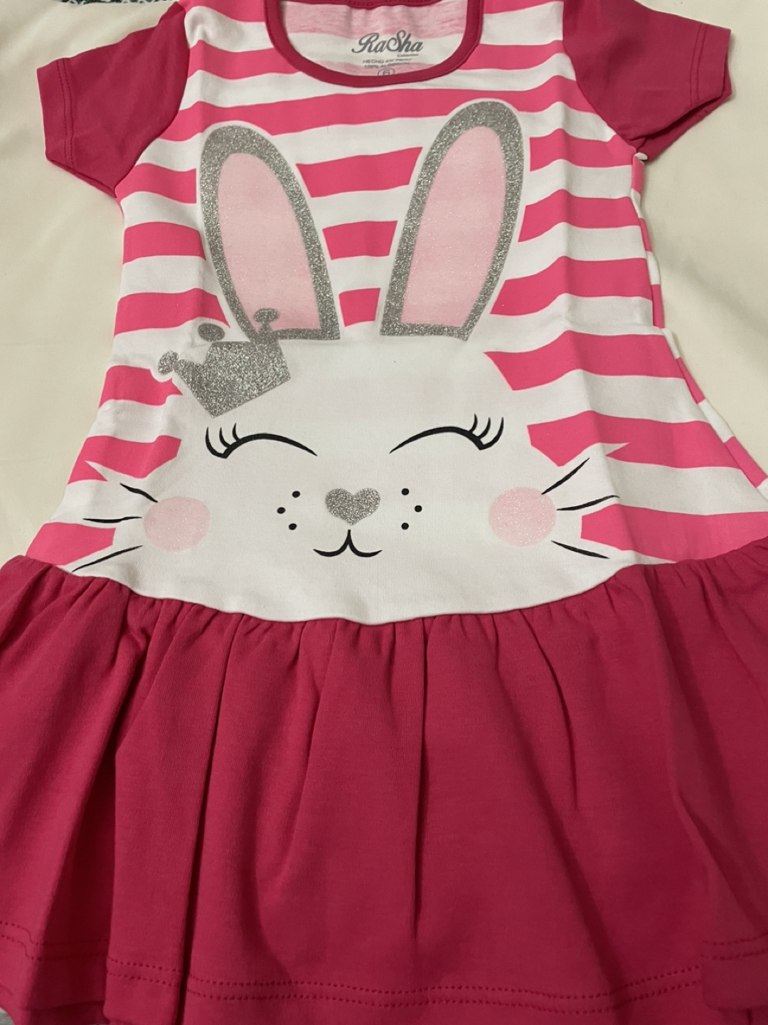 Pink and White Striped Bunny Dress