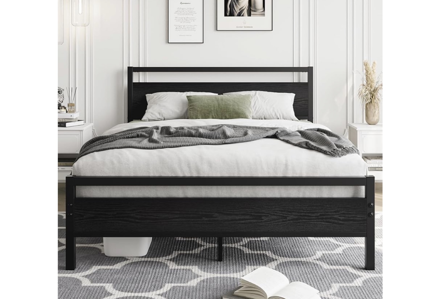 Metal Bed Frame with Headboard and mattress