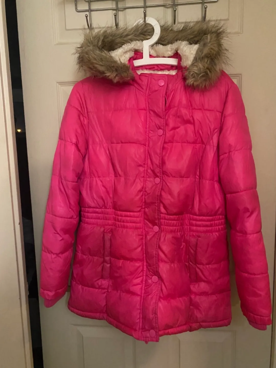 Justice Pink Winter Jacket with Faux Fur Hood image indicator(4)