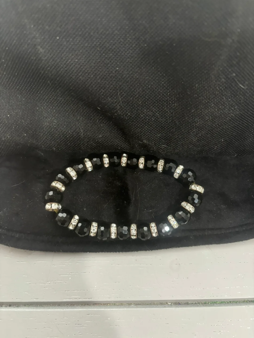 Black Beaded  Bracelet with Rhinestones thumbnail