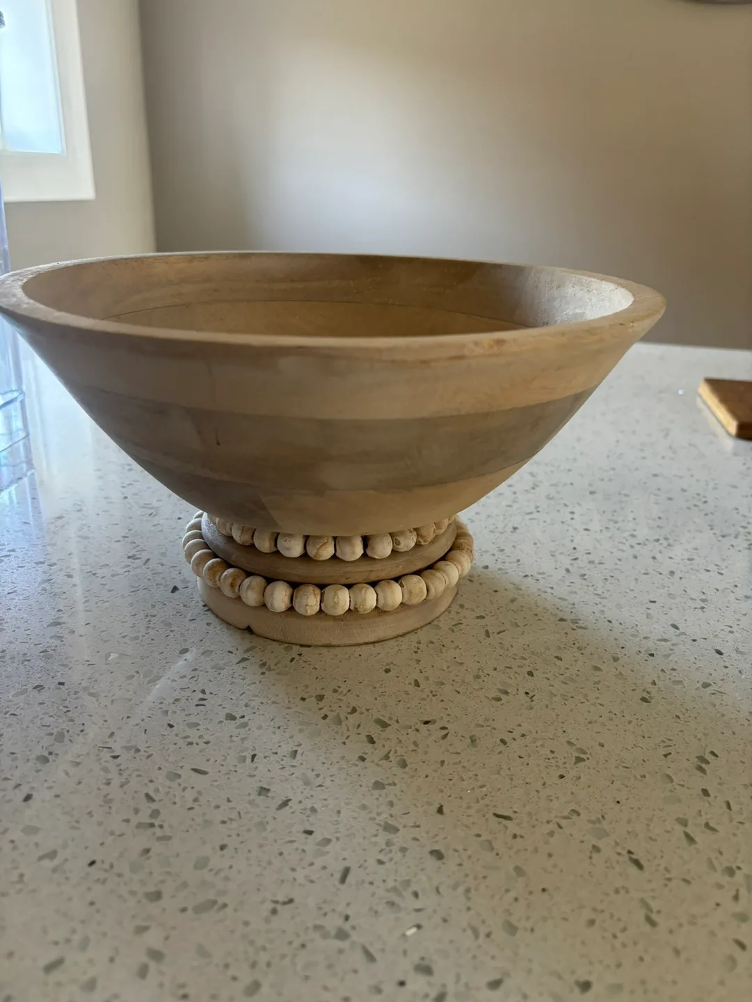 Boho Wooden Bowl with Bead Trim thumbnail