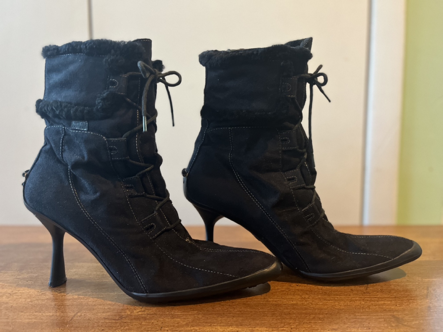 Timeless Black Suede Y2k Lace Up Heeled Ankle Bootie