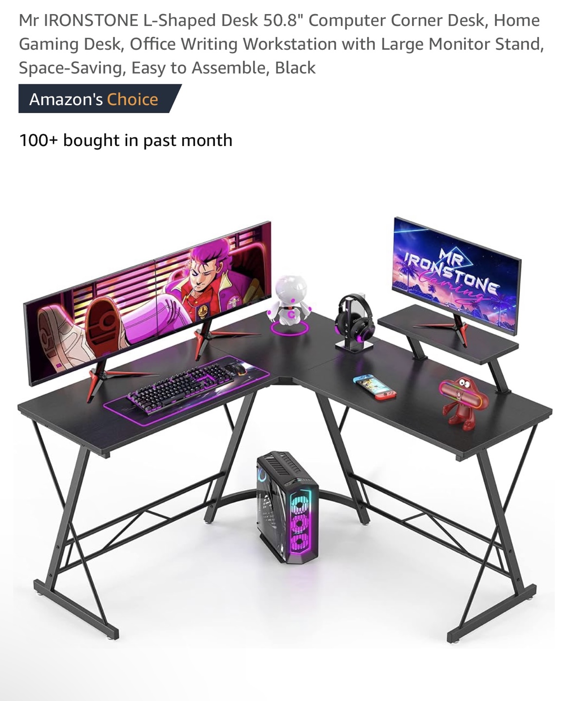 L-Shaped Gaming Desk - Black