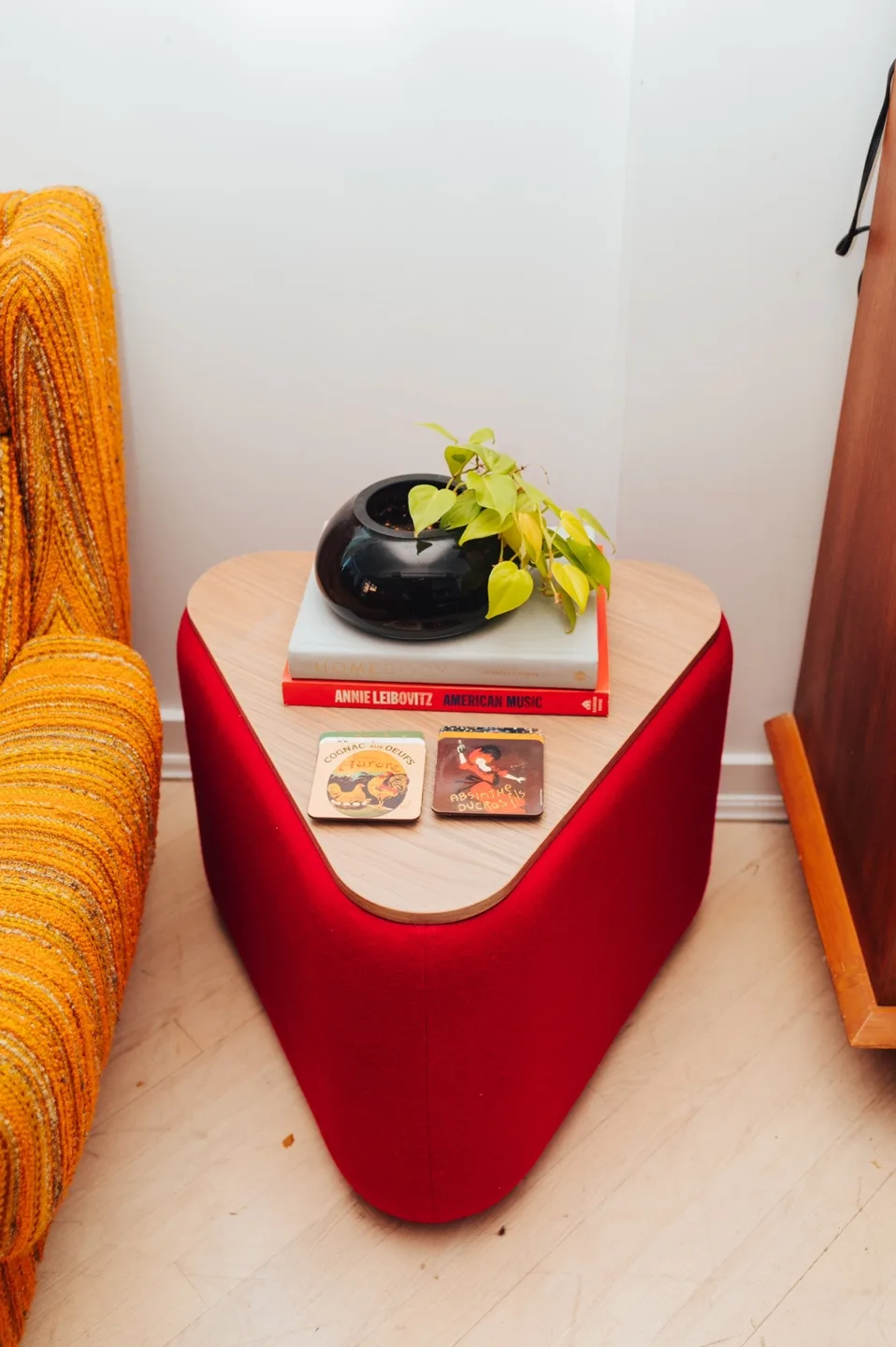 Cherry Red Triangular Ottoman / Side Table / Stool thumbnail