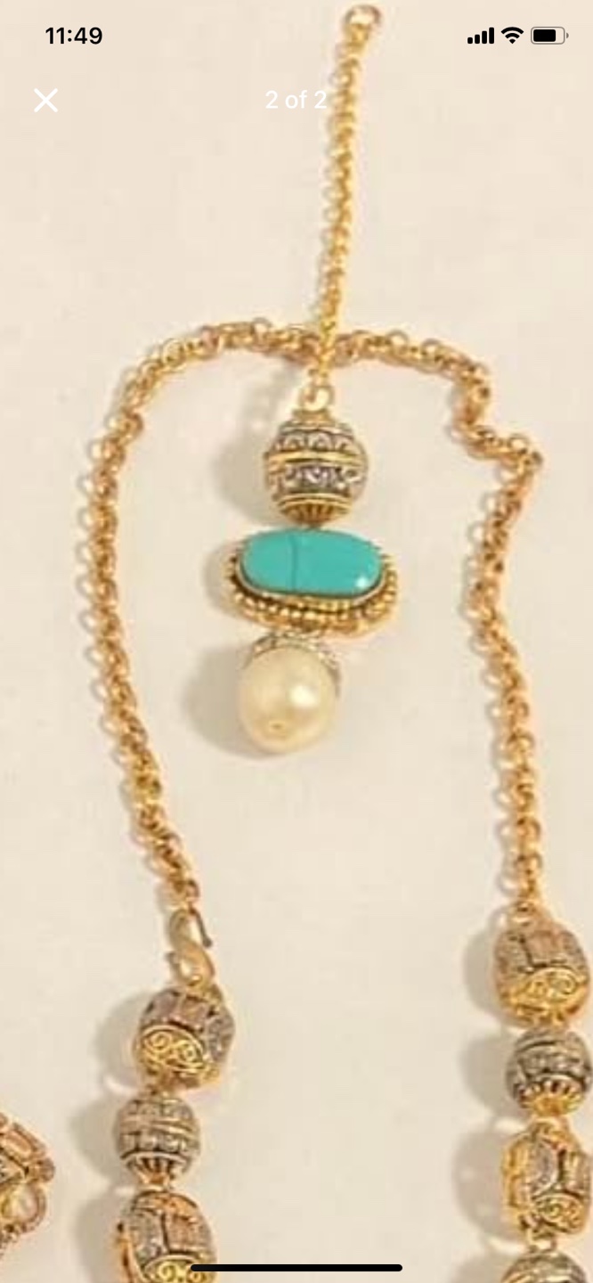 Gold Tone Turquoise and Pearl Necklace Set - photo 5