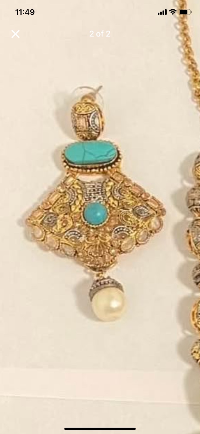 Gold Tone Turquoise and Pearl Necklace Set - photo 2