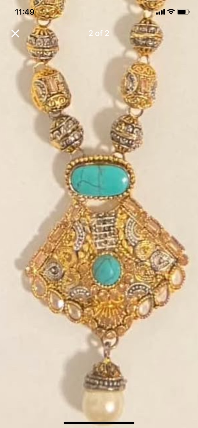 Gold Tone Turquoise and Pearl Necklace Set - photo 3