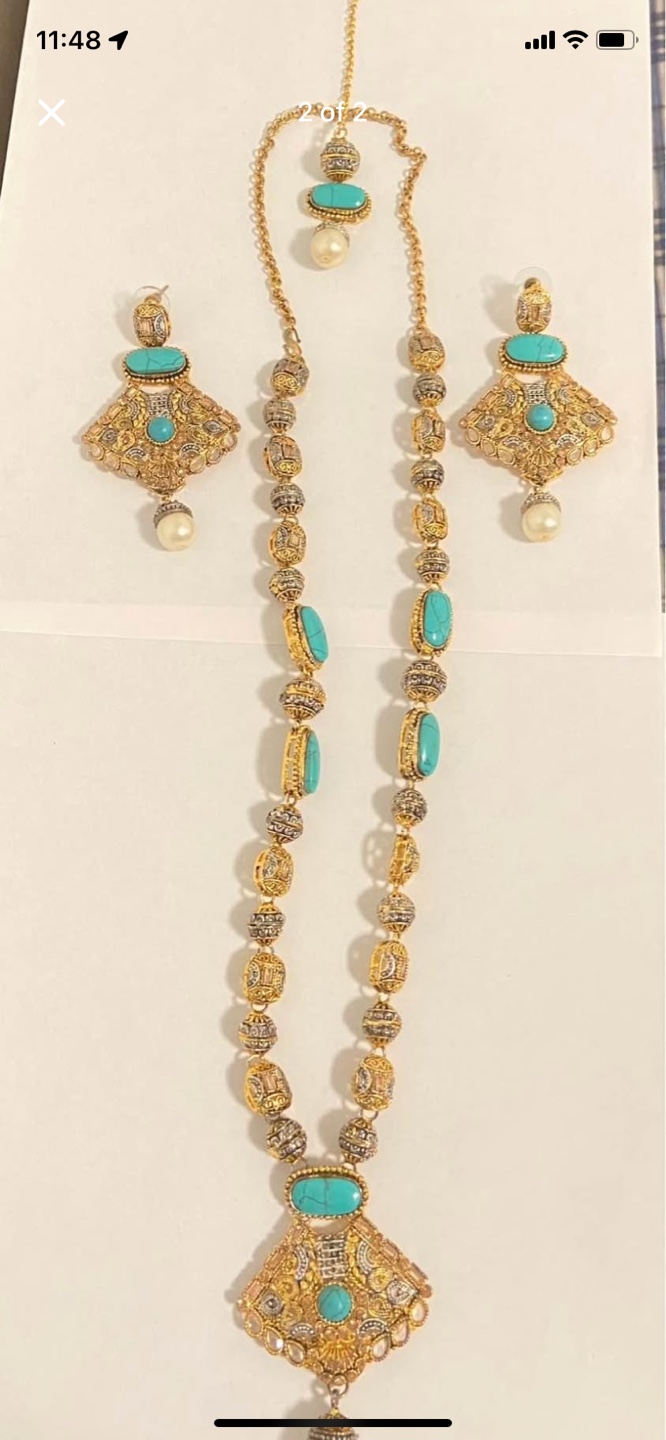 Gold Tone Turquoise and Pearl Necklace Set - photo 4