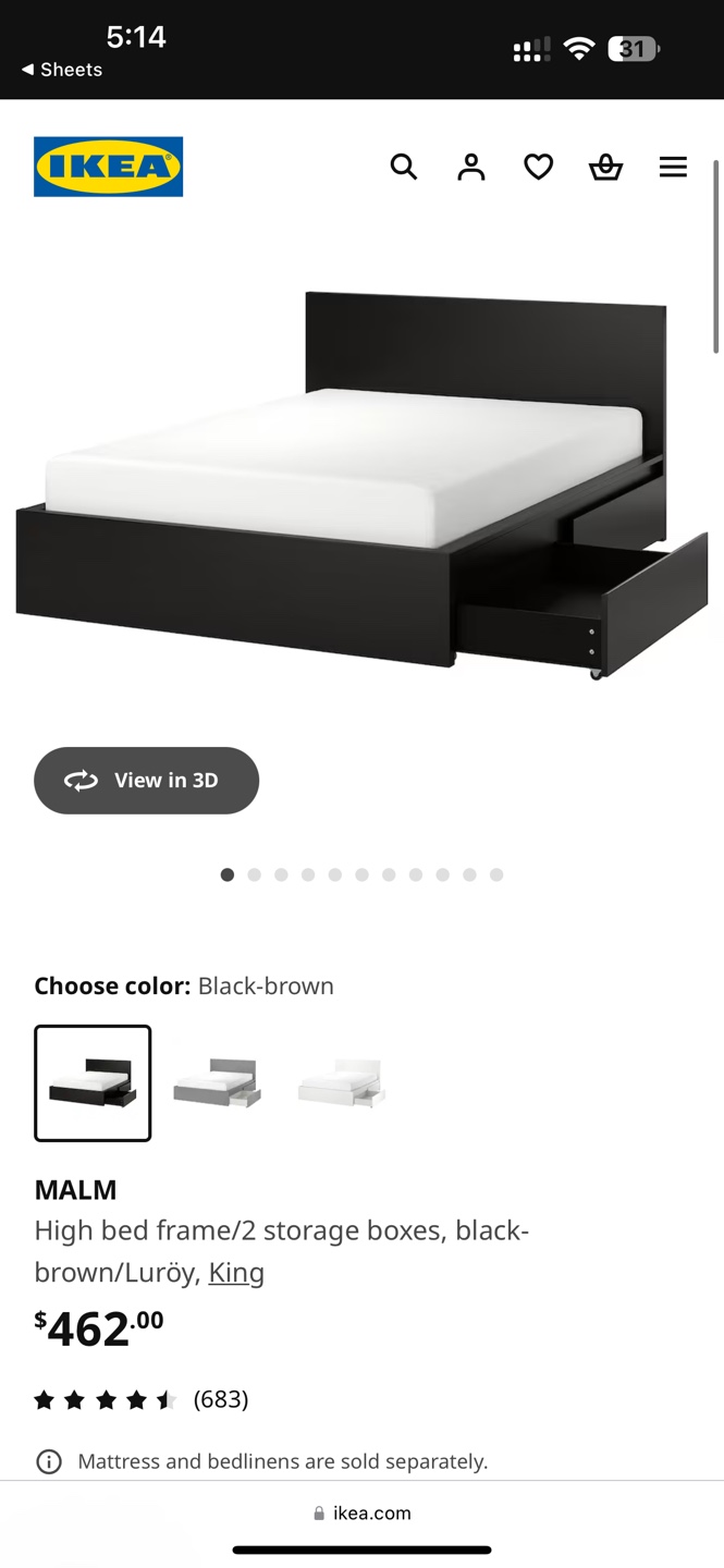 IKEA MALM King Size Bed Frame with Storage and mattress - photo 3