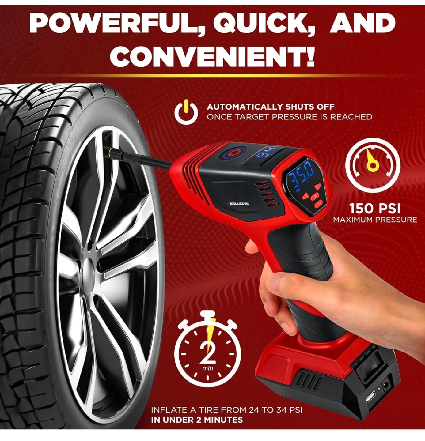 Bullseye Rechargeable Tire Inflator Pro image indicator(3)