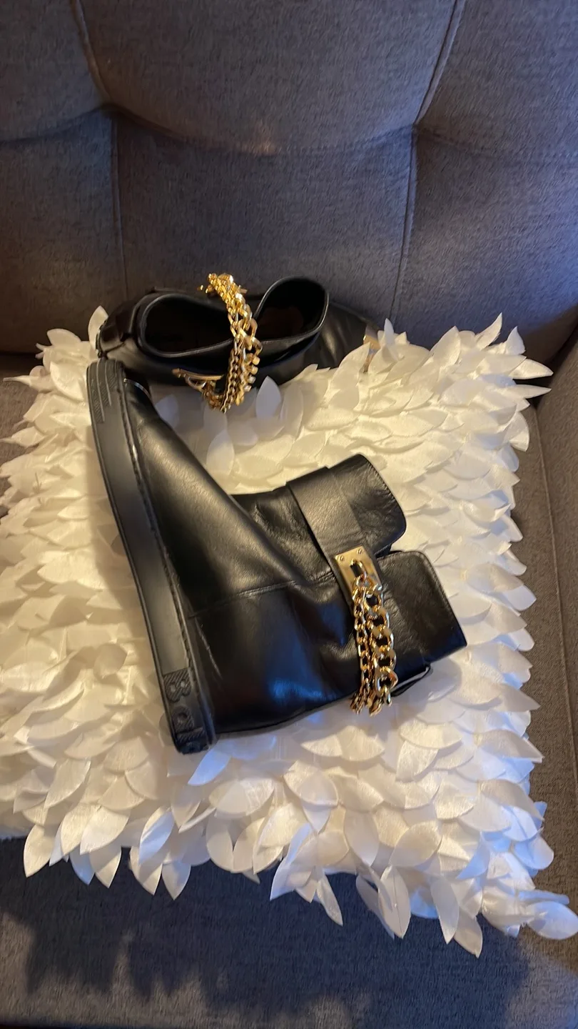 Balmain Black Ankle Boots with Gold Chain image indicator(10)