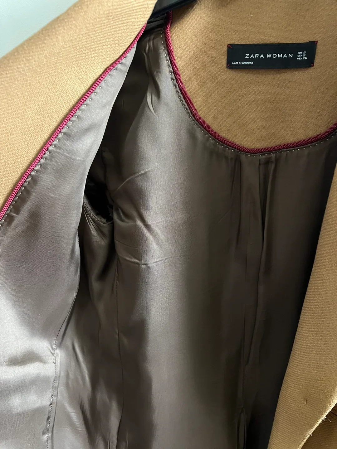 Zara Wool Camel Coat Size Small image indicator(7)