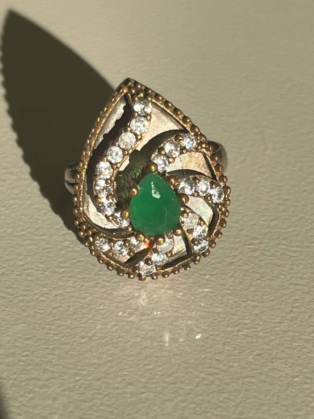 Sterling Silver Ring with Green Stone and CZ and rose gold image indicator(2)