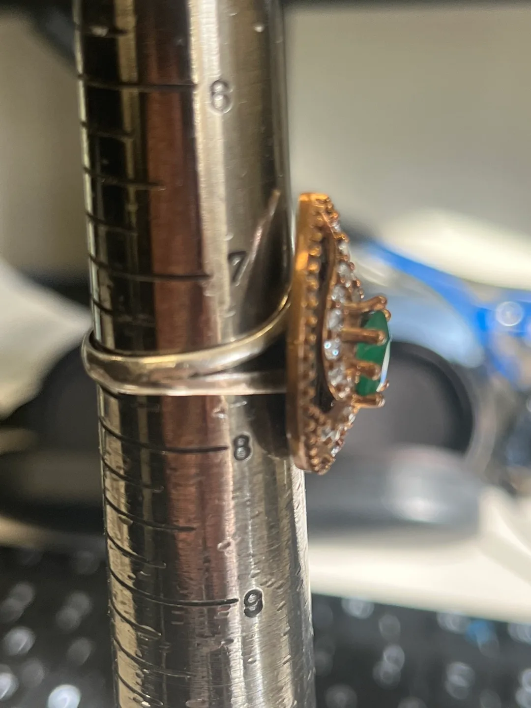 Sterling Silver Ring with Green Stone and CZ and rose gold image indicator(4)