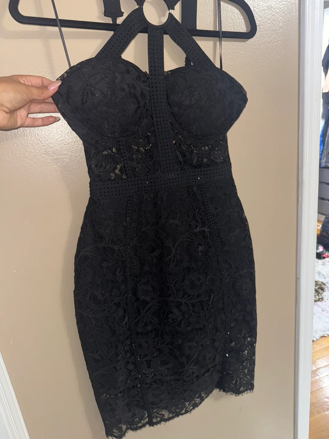 Black Lace Halter Dress image indicator(2)