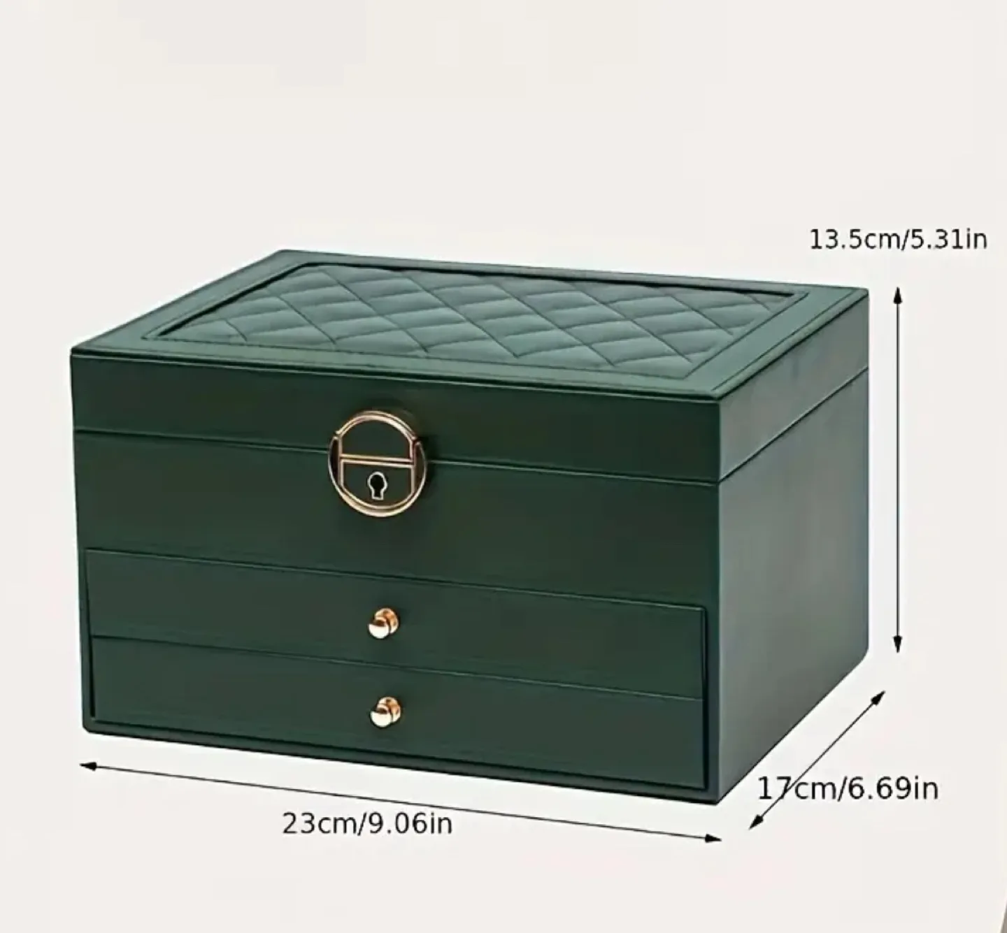 Green Leather Jewelry Box Organizer with 3 Drawers image indicator(4)