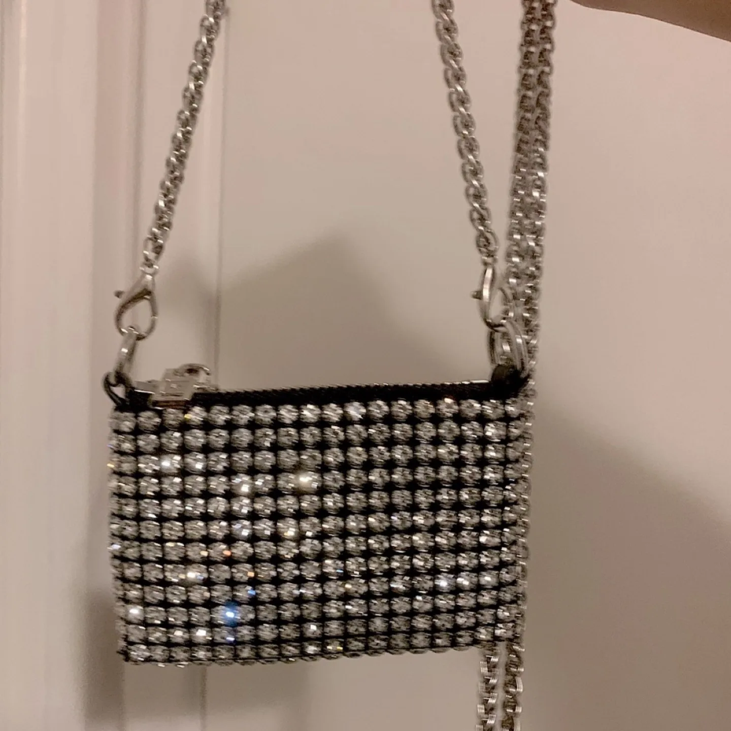 AW Sparkly Wangloc Rhinestone Silver Micro Bag thumbnail