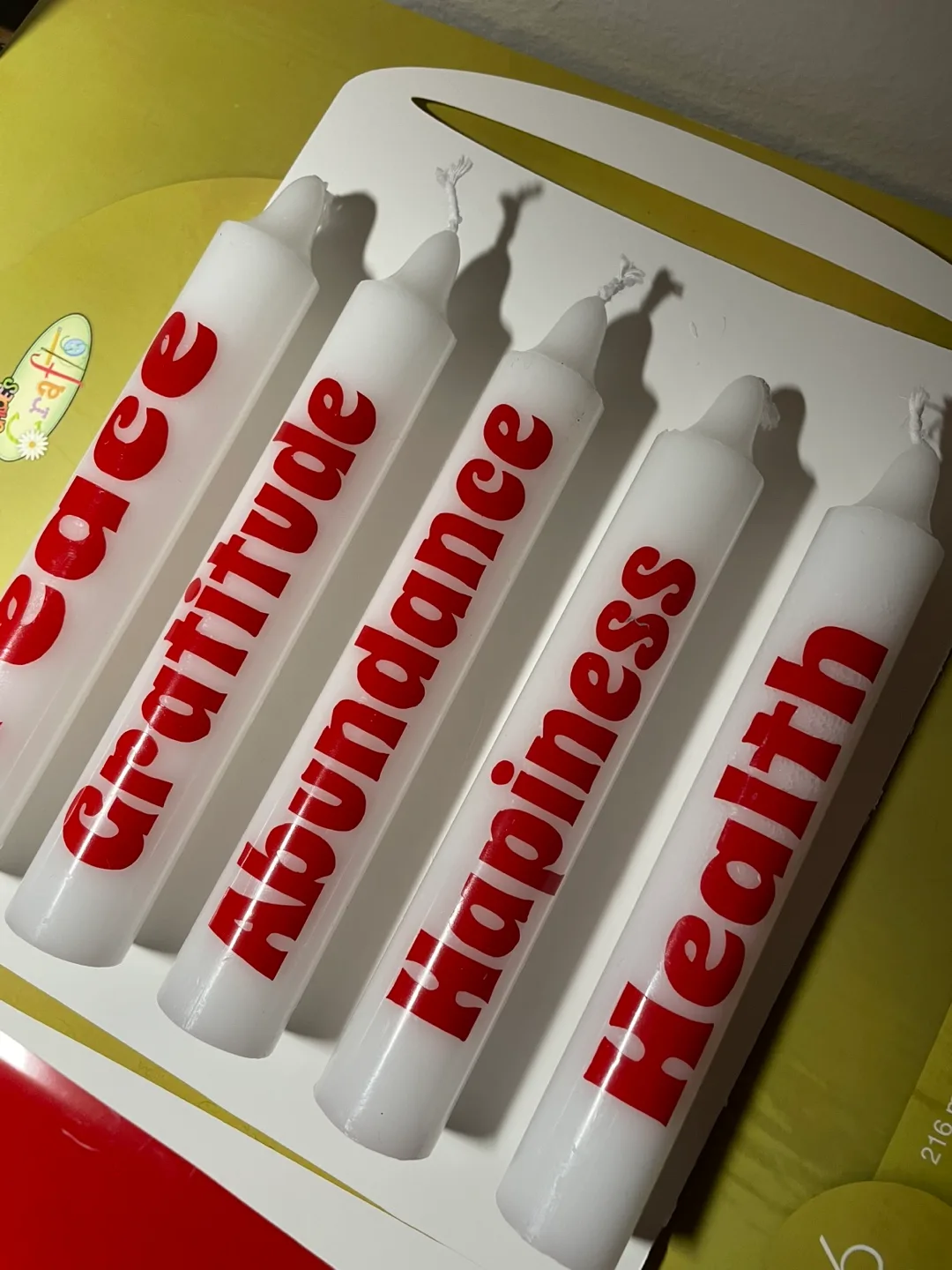 Set of 5 White Candles with Red Words image indicator(2)