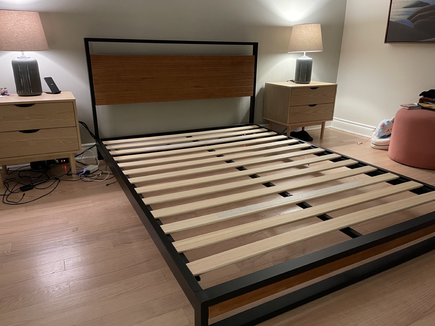 Queen Size Bed Frame with wooden headboard