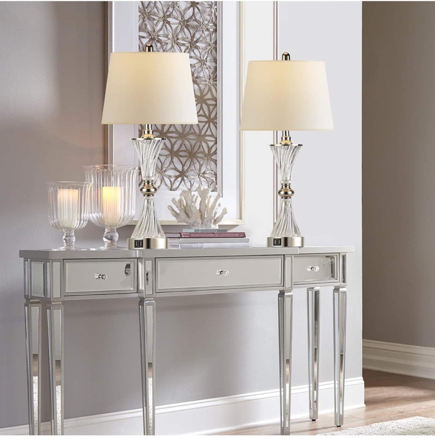 Modern Crystal Table Lamps with USB Charging Ports - Set of 2