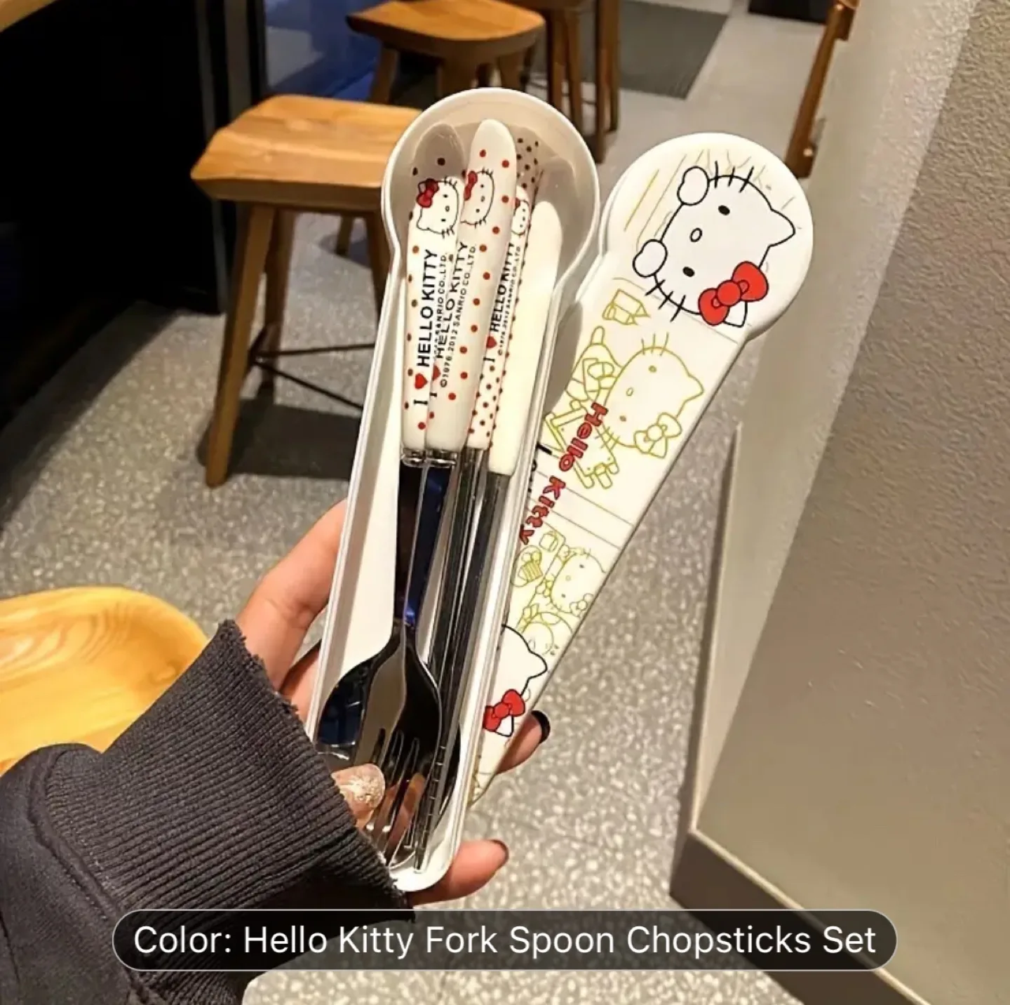 Hello Kitty Fork Spoon Chopsticks Set image indicator(2)