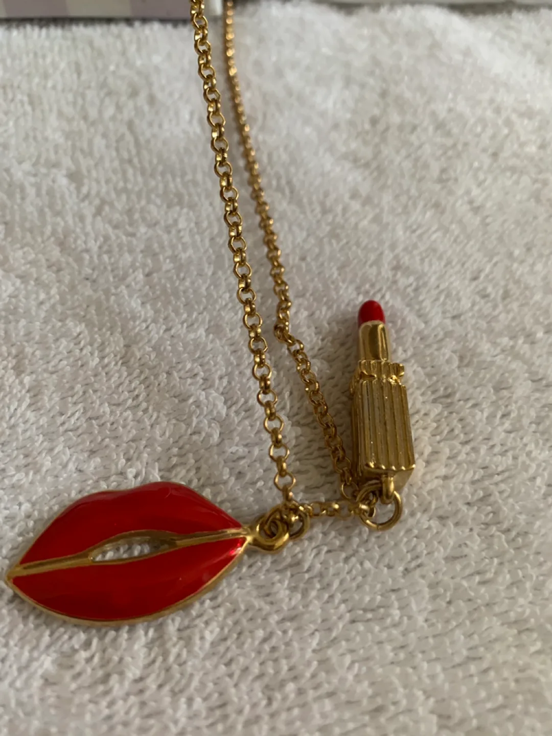 Lulu Guinness Gold Lipstick & Lips Necklace image indicator(4)