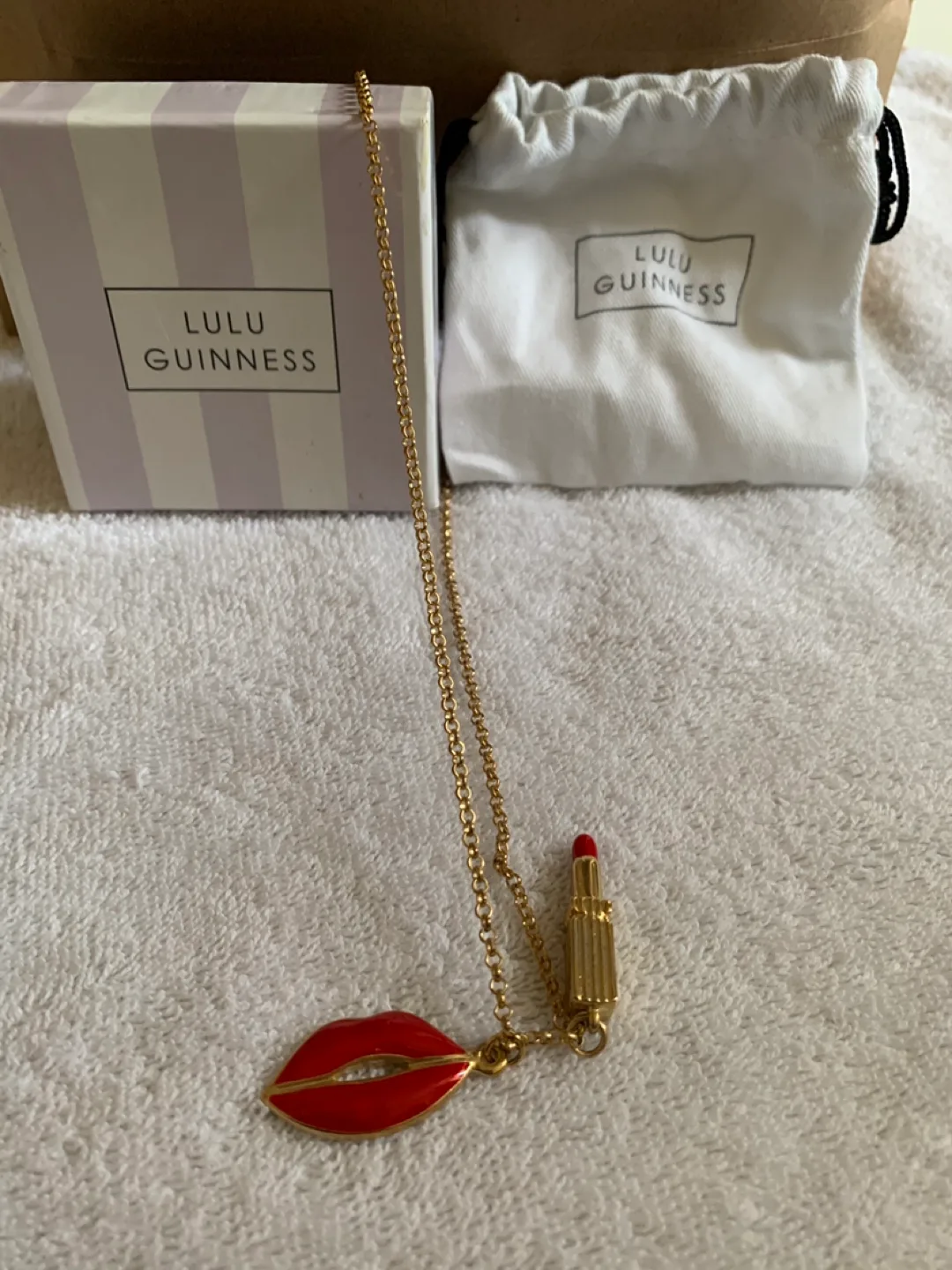 Lulu Guinness Gold Lipstick & Lips Necklace image indicator(3)