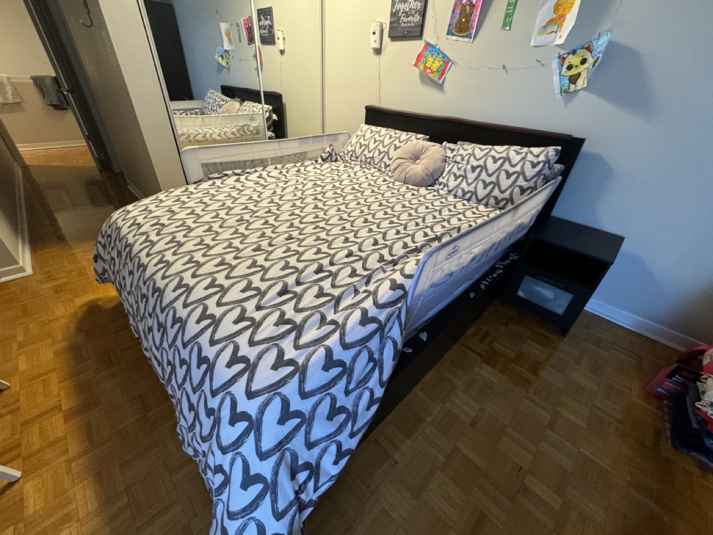 Queen size ikea MALM bed with storage + nightstands + mattress - photo 3