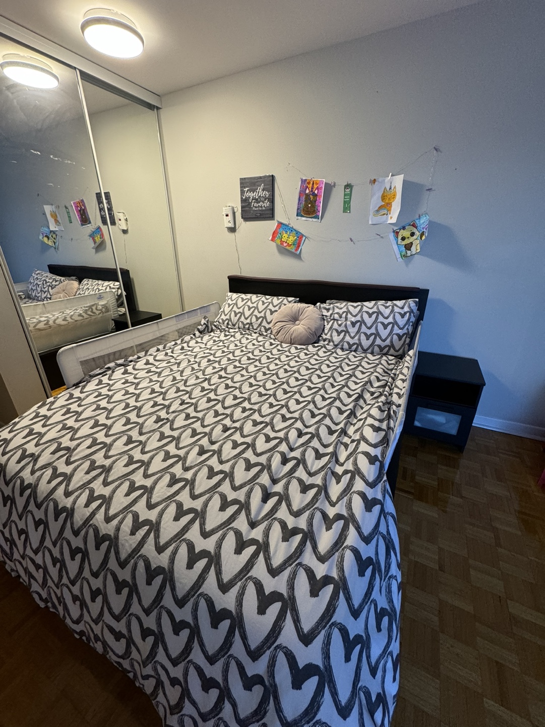 Queen size ikea MALM bed with storage + nightstands + mattress