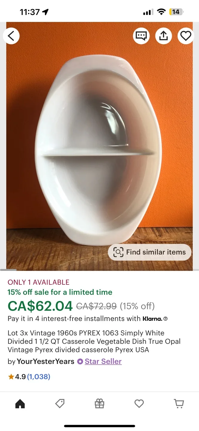 Vintage Pyrex 1063 Divided Casserole Dish image indicator(3)