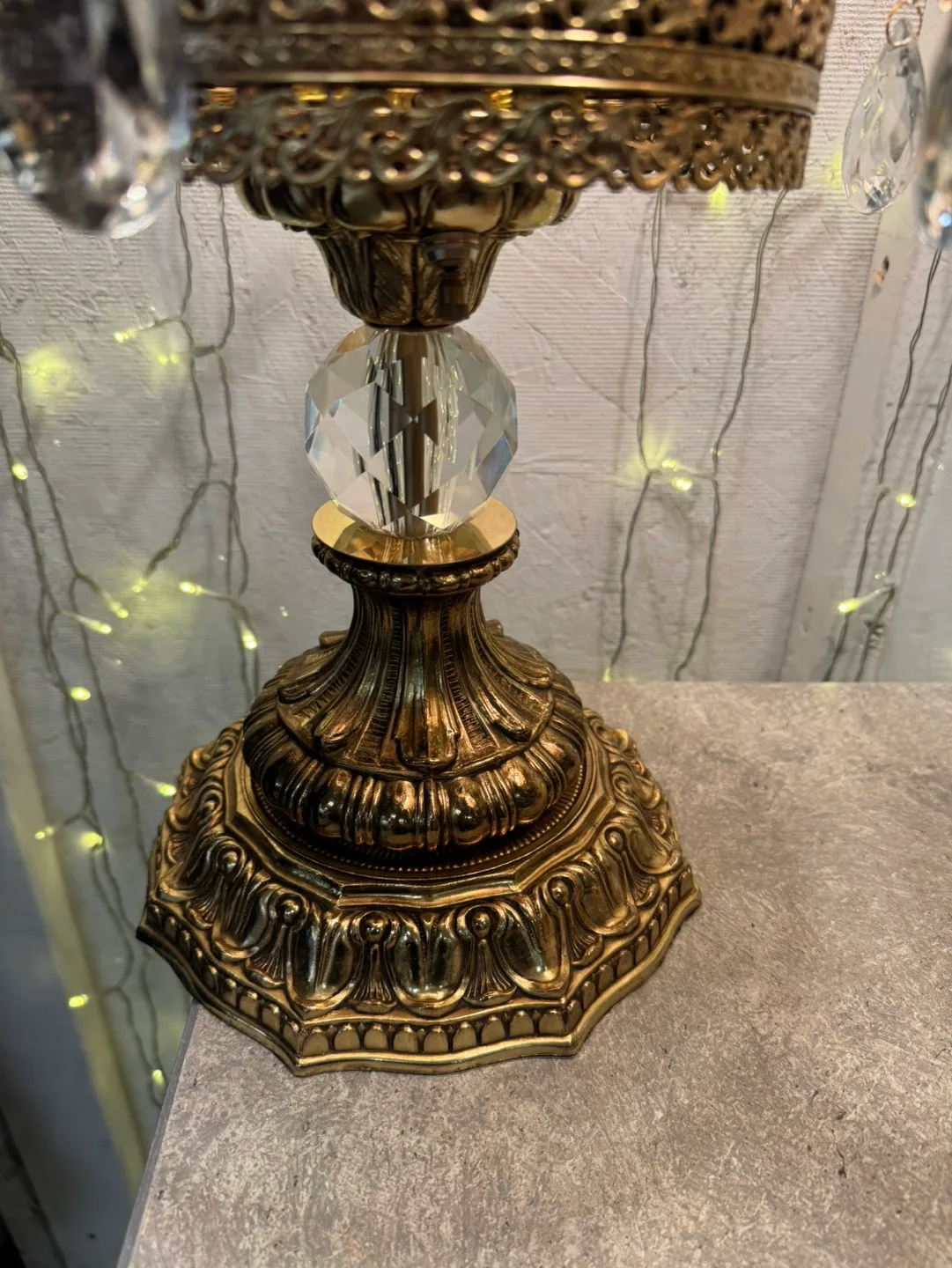 Antique Pair of Crystal & Brass Gold Table Lamps image indicator(4)