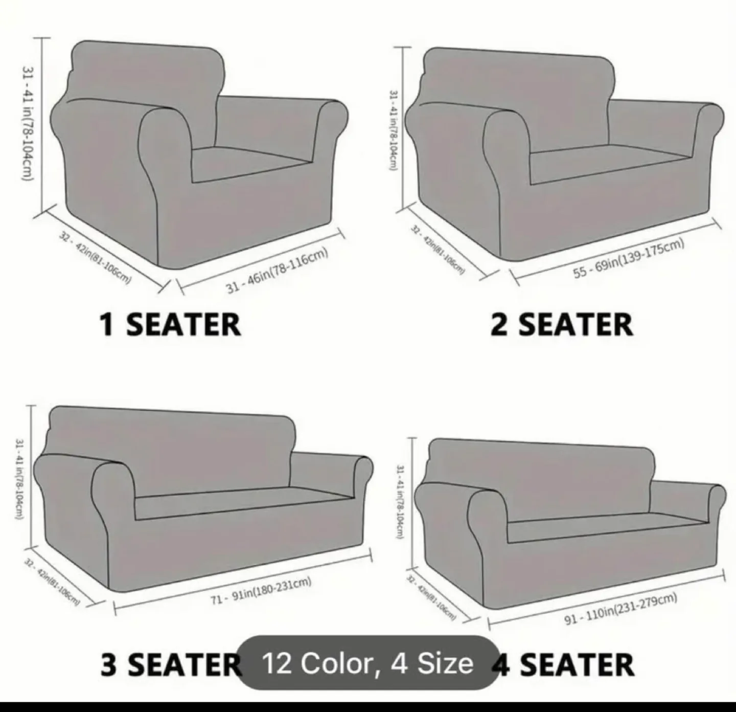 1Pc Stretch Sofa Cover 4 Seater / White image indicator(4)