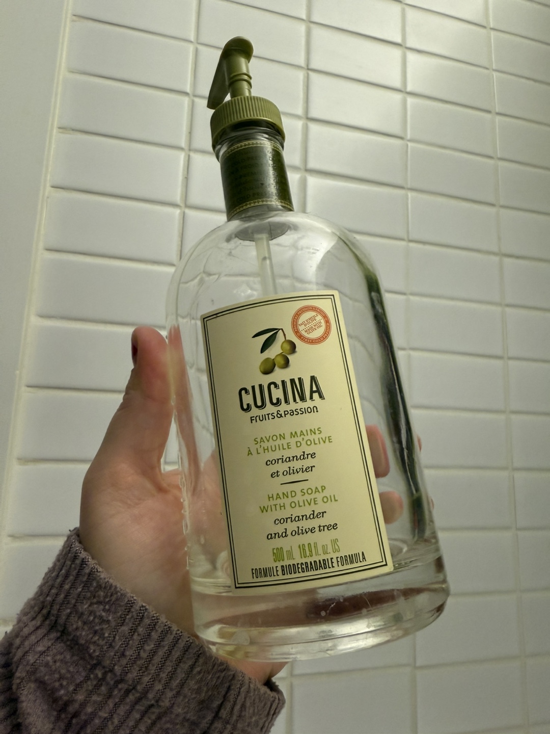 Empty glass soap dispenser