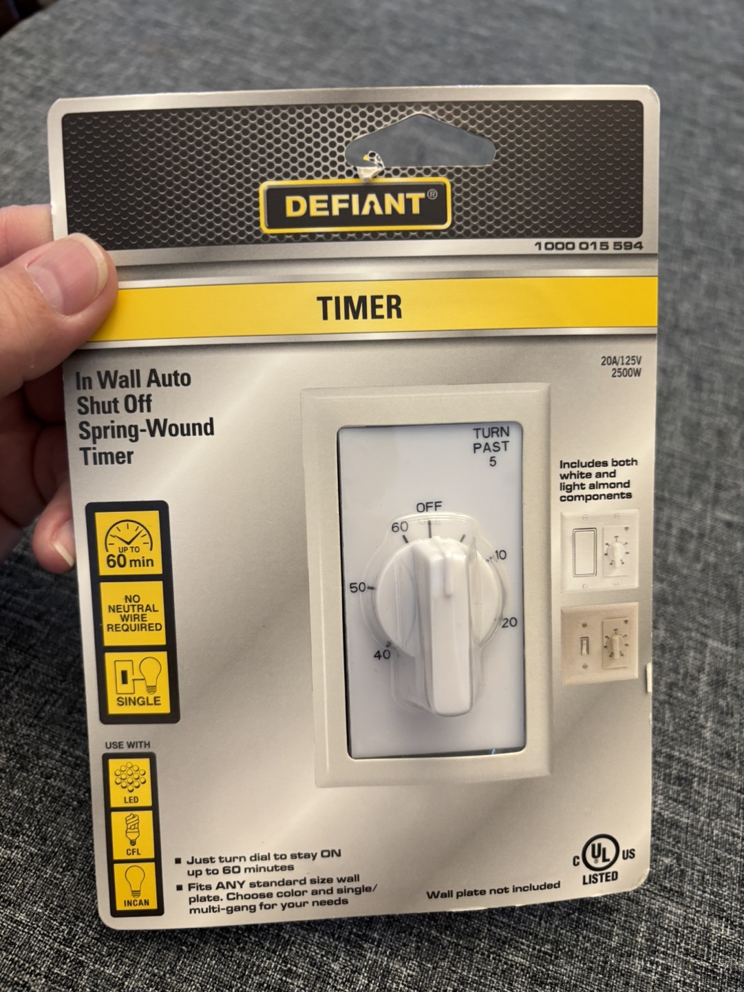 NEW 20A/2500w Single Pole Manual Timer Switch 60 Mins