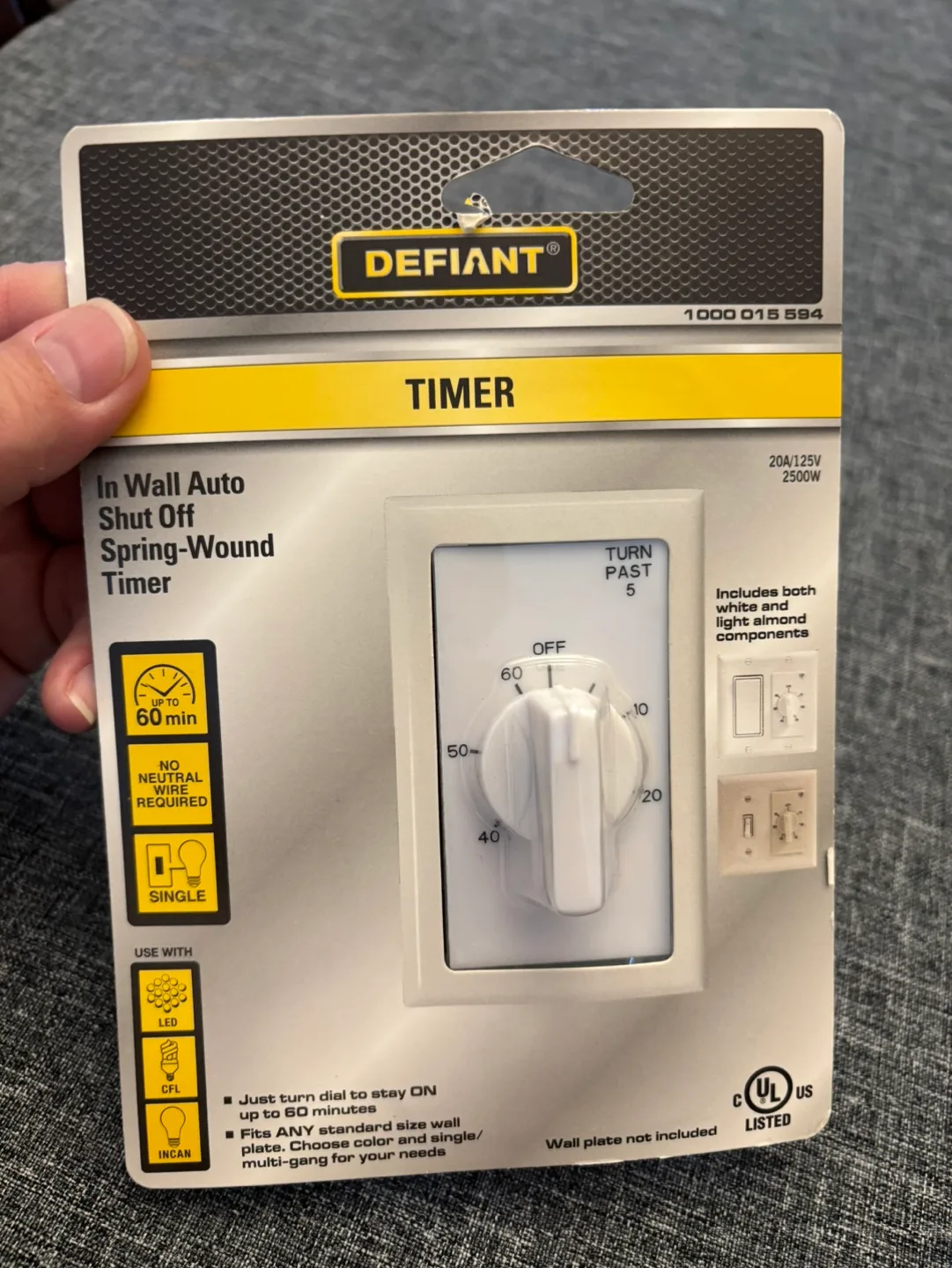 NEW 20A/2500w Single Pole Manual Timer Switch 60 Mins thumbnail