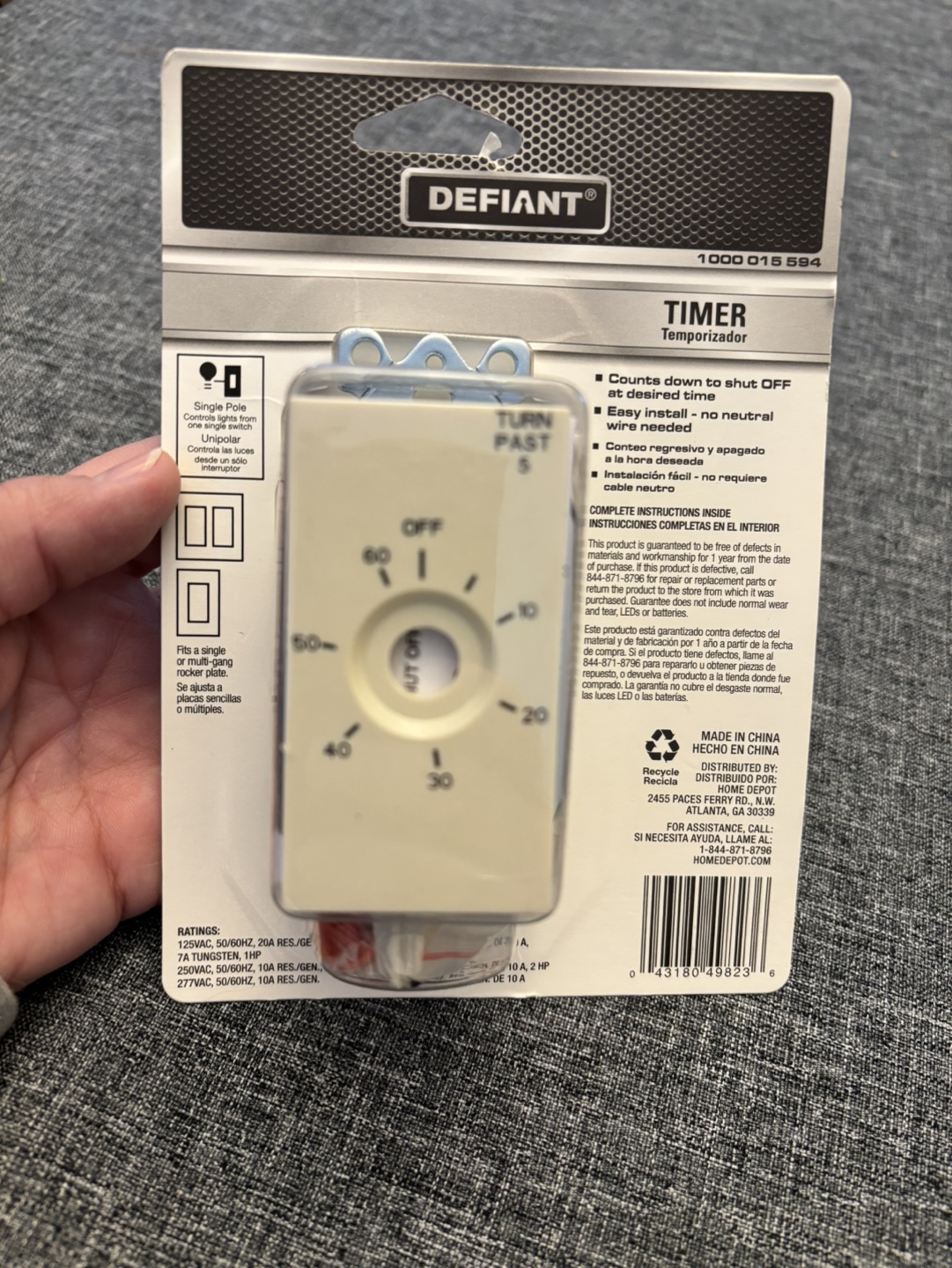 NEW 20A/2500w Single Pole Manual Timer Switch 60 Mins - photo 2
