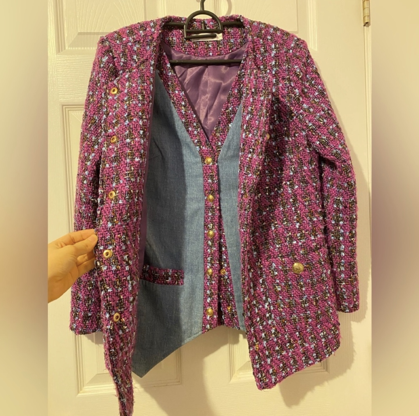 Purple tweed jacket best sale