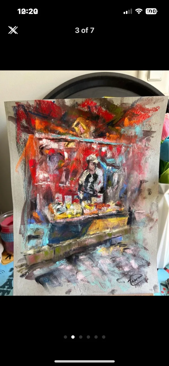 “Fish Market” original pastel painting image indicator(2)