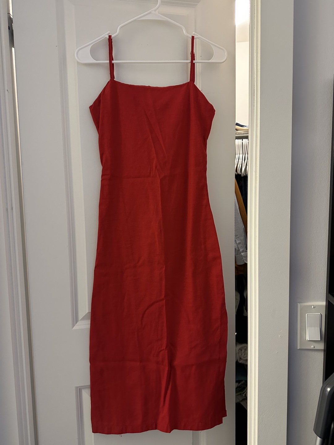 Red Midi Linen Dress - fits XS