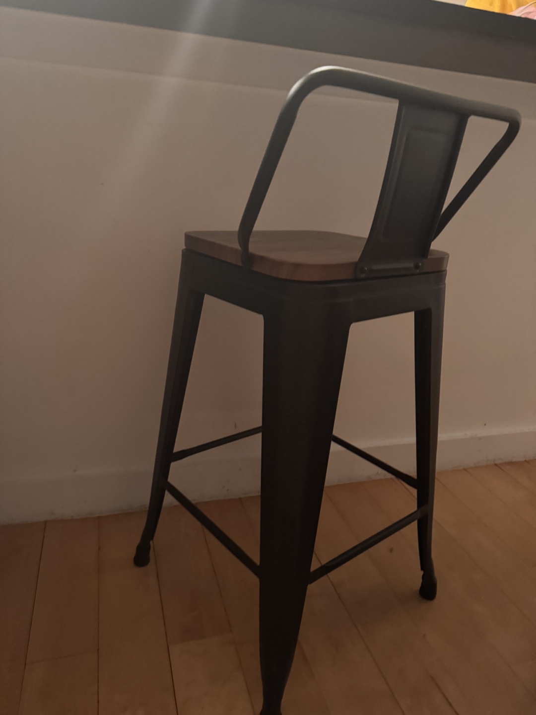 Set of 3 Black Metal Bar Stools with Wooden Seat - photo 3