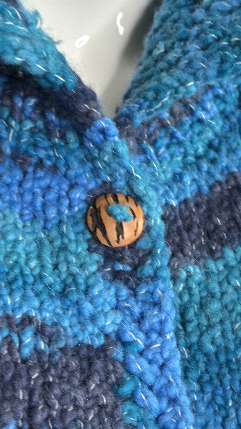 World Folk Art Blue and Grey Knit Cardigan - photo 3