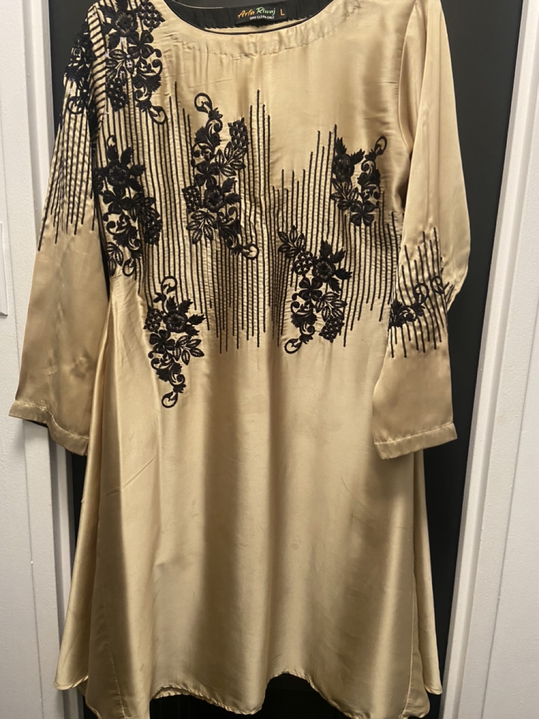 Beige and Black Embroidered Kurta
