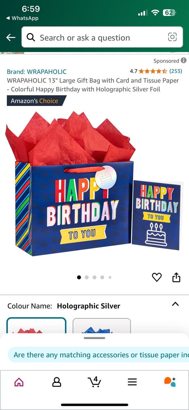 Happy Birthday Gift Bag, Card and Tissue Paper