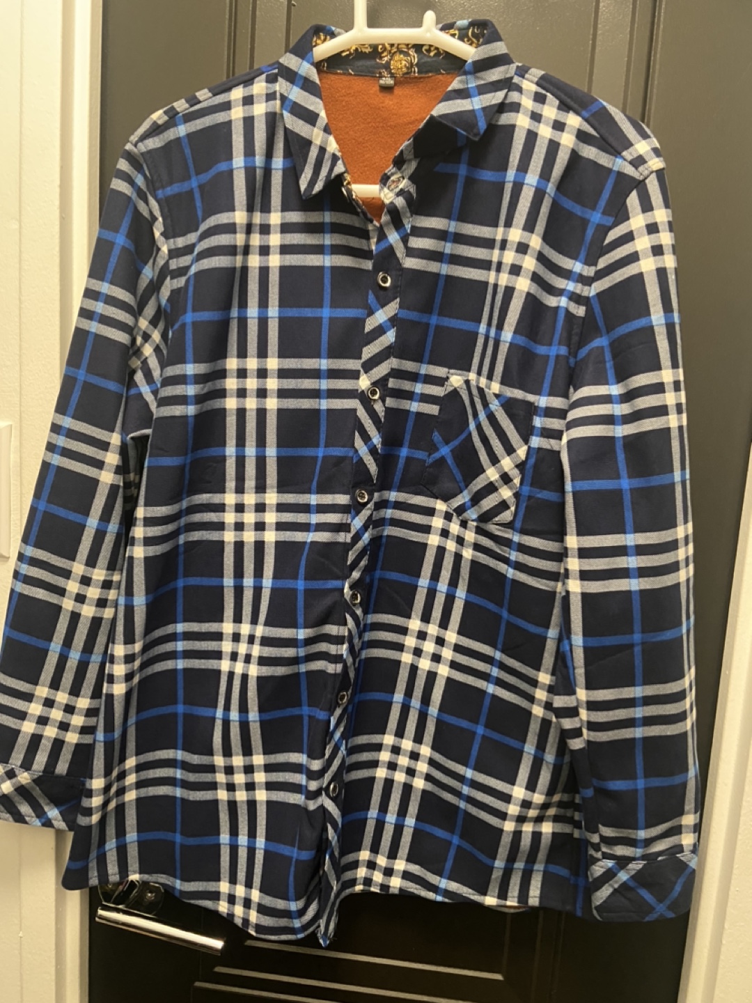 Blue and White Plaid Flannel Shirt
