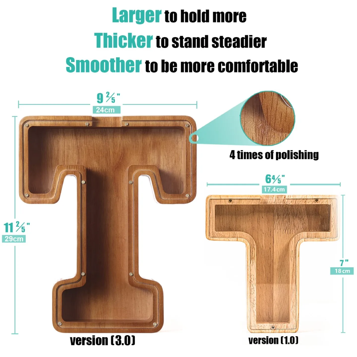 12 Inch Large Wooden Piggy Bank for Boys Girls Kids Toddlers image indicator(5)