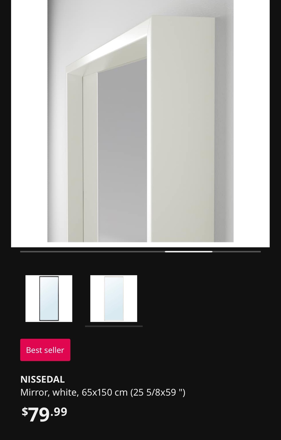 IKEA NISSEDAL Mirror, White, 65x150 cm - photo 2