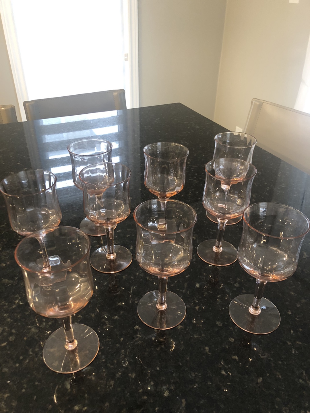 Set of 9 Pink vintage Wine Glasses