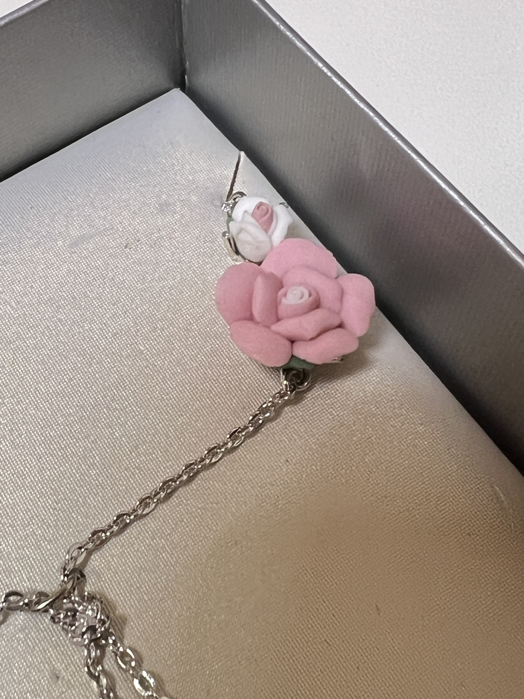 Dior Silver Tone Necklace with Pink Flowers - photo 2
