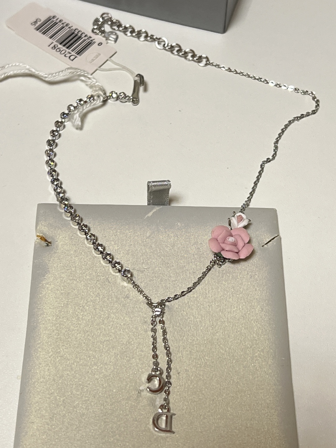 Dior Silver Tone Necklace with Pink Flowers - photo 5