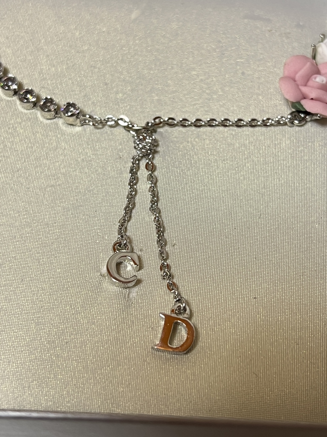 Dior Silver Tone Necklace with Pink Flowers - photo 4